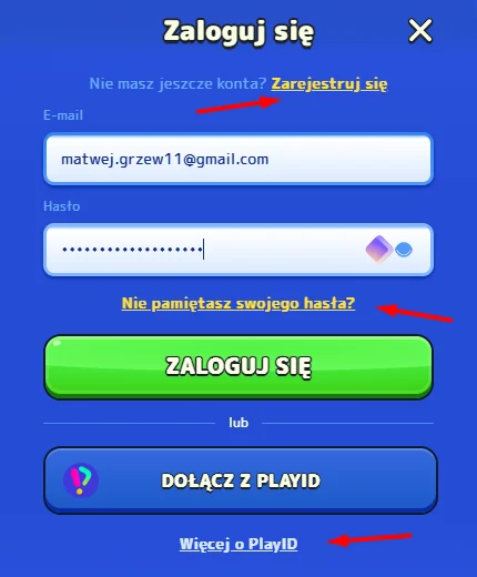 quick log in form